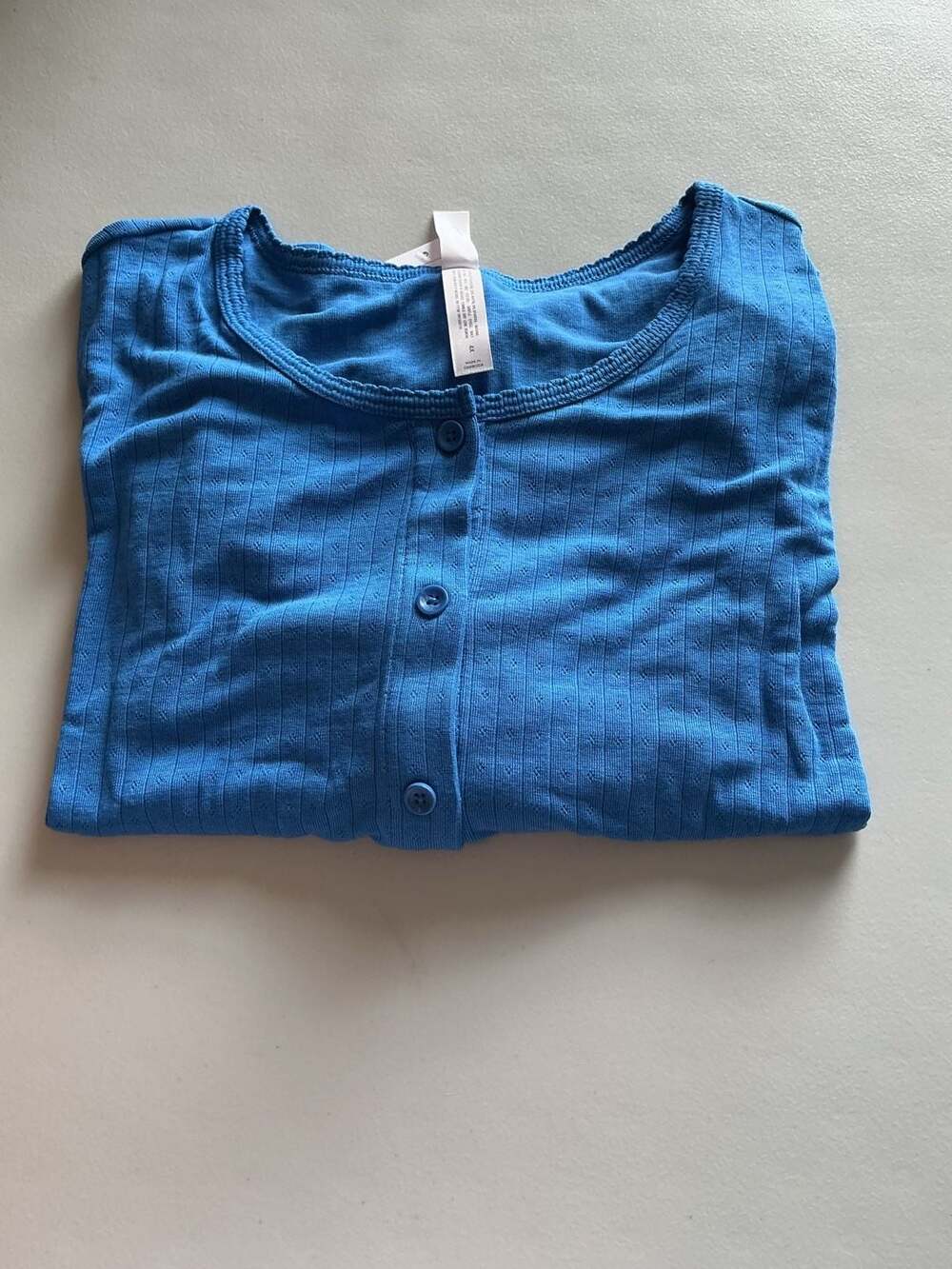 Auden Pointelle Henley Long Sleeve Top Size 4X Blue